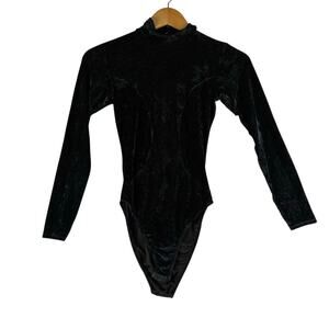 Huit Black Velvet Bodysuit Women’s US Medium Made in France Goth Witchy READ